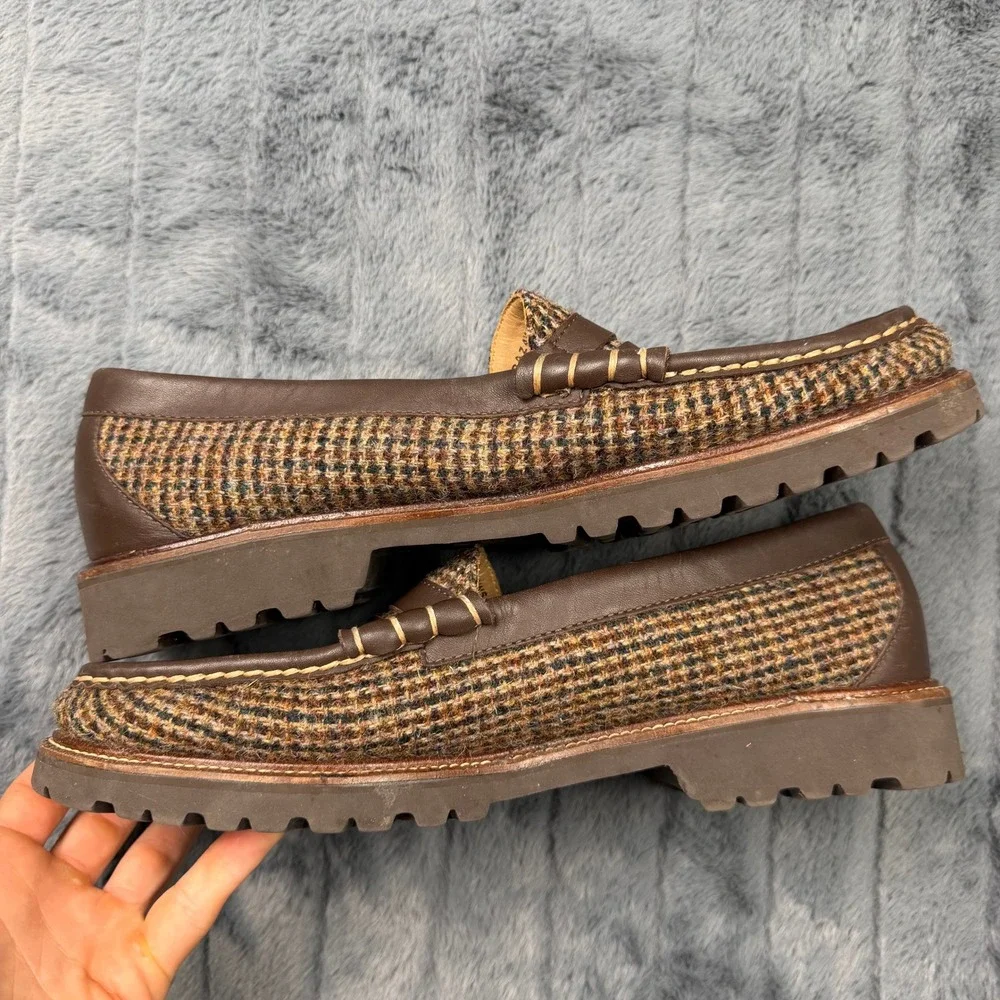 GH Bass Weejuns Harris Tweed Penny Loafers Mens 12 Brown Wool Lug Sole BAZ4W513